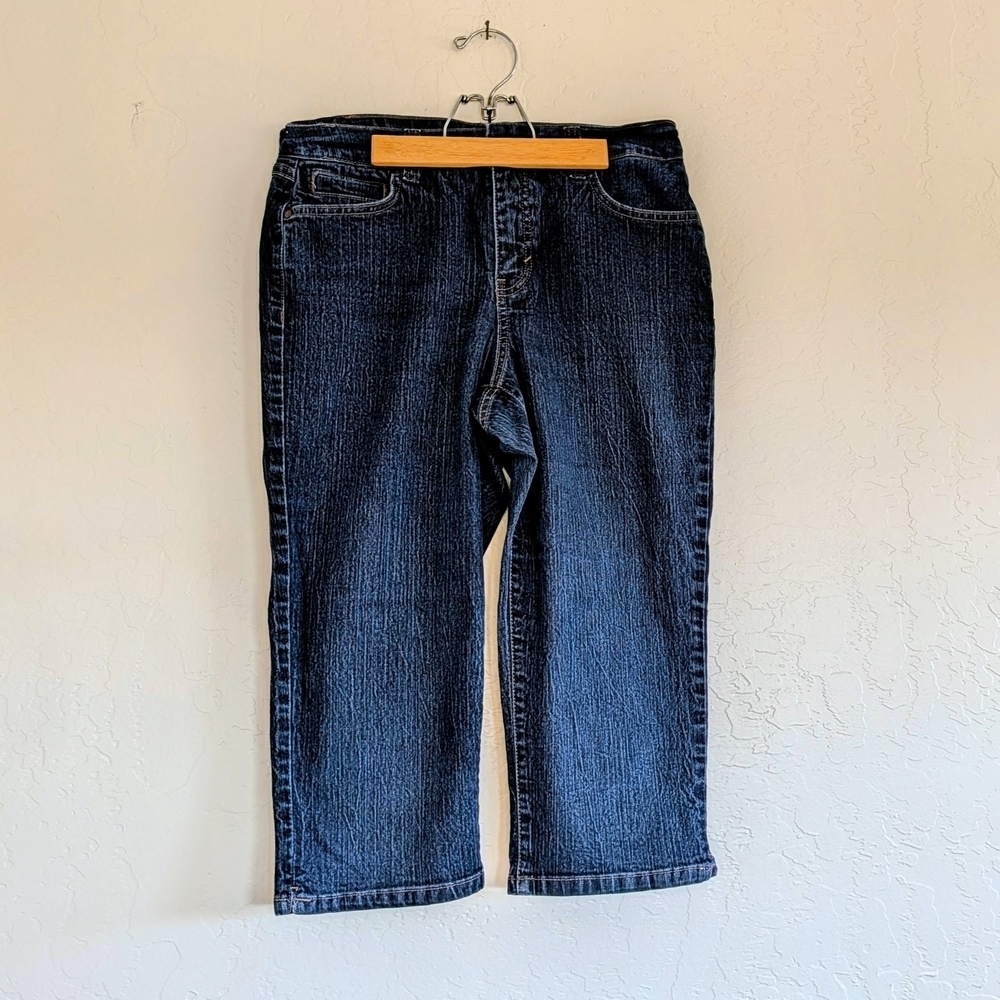 Dark Blue Capri Cropped Jeans Casual Chic Minimalist Classic Denim Transitional
